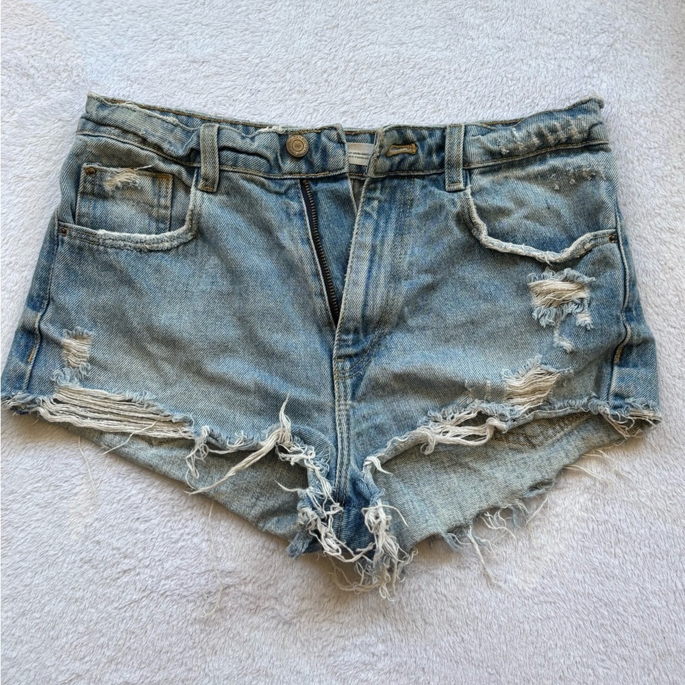 Zara Blue Jean Shorts Distressed Cut-Offs